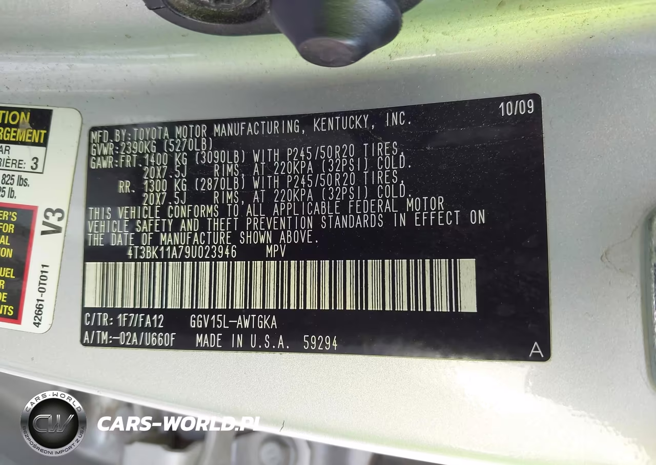 2009 Toyota Venza Base V6 VIN:4T3BK11A79U023946 - 9