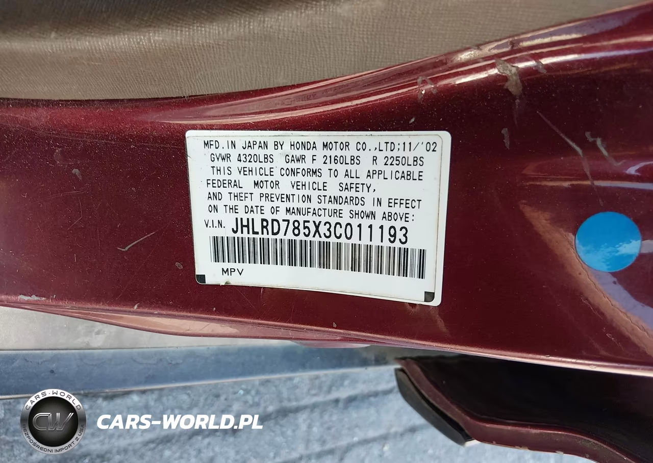 2003 Honda Cr-V Lx VIN:JHLRD785X3C011193 - 9