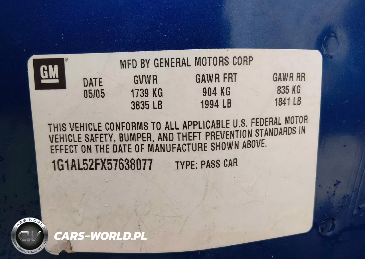 CHEVROLET COBALT VIN:1G1AL52FX57638077 - 9