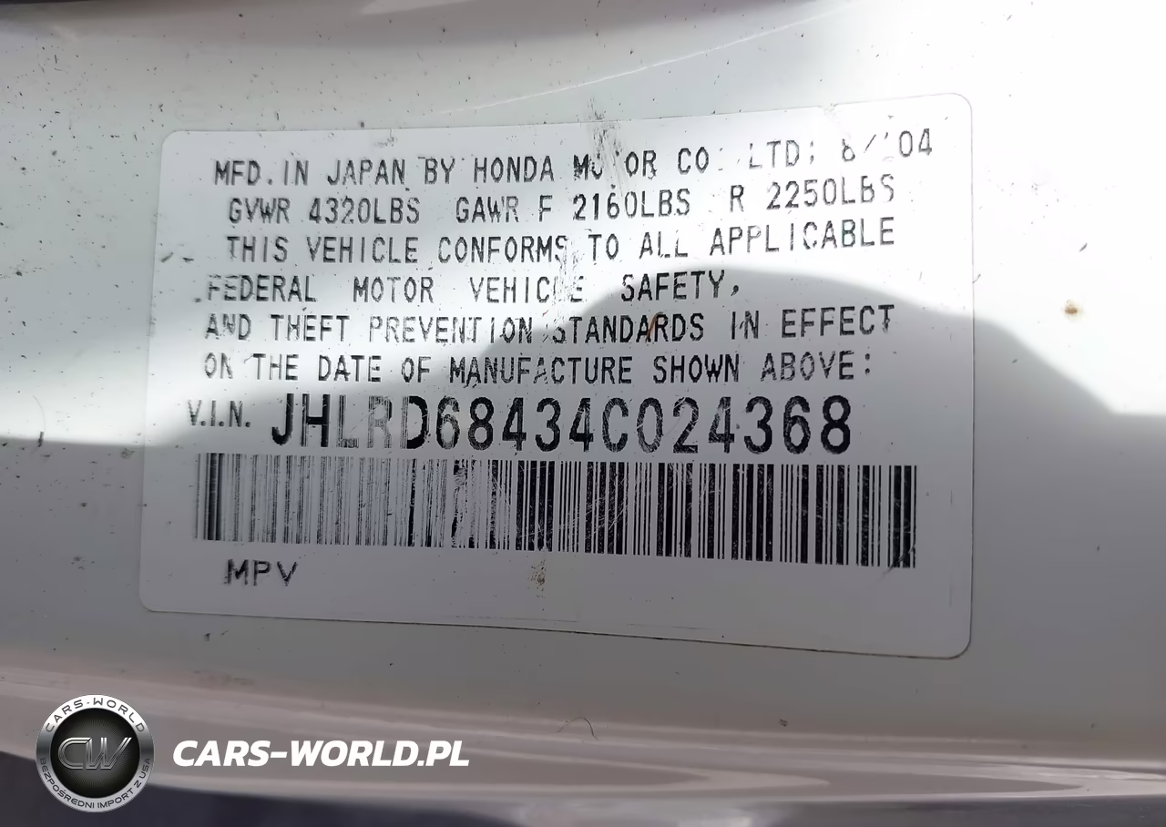2004 Honda Cr-V Lx VIN:JHLRD68434C024368 - 9