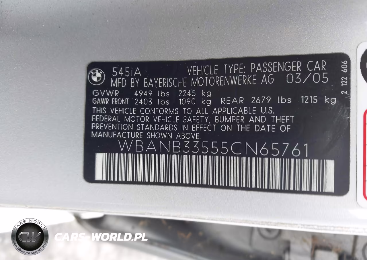 2005 BMW 545I VIN:WBANB33555CN65761 - 9