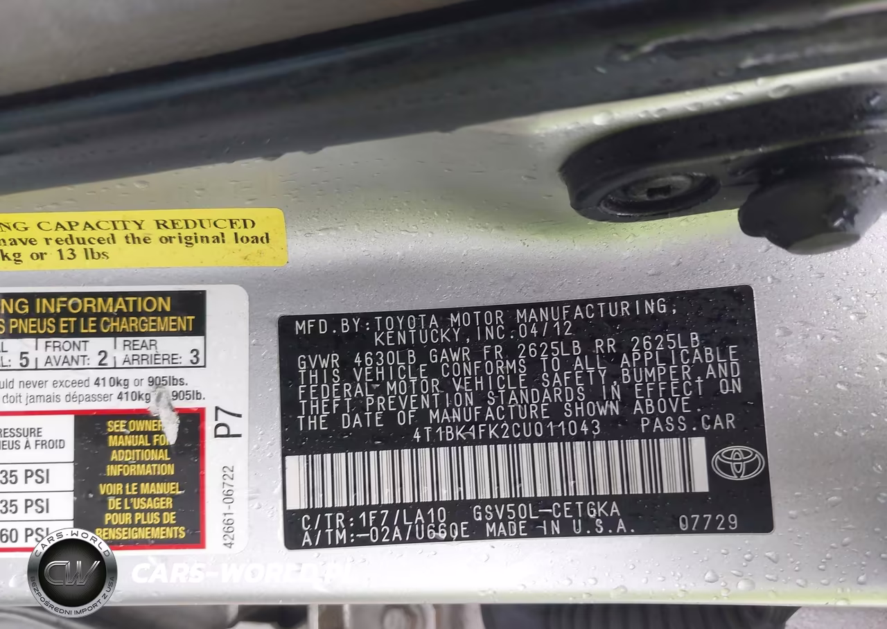 2012 Toyota Camry Xle V6 VIN:4T1BK1FK2CU011043 - 9