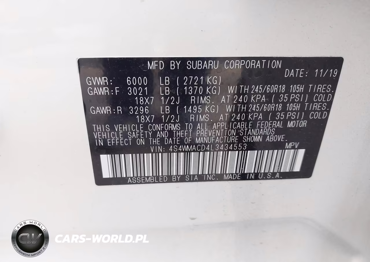 2020 Subaru Ascent Premium VIN:4S4WMACD4L3434553 - 9