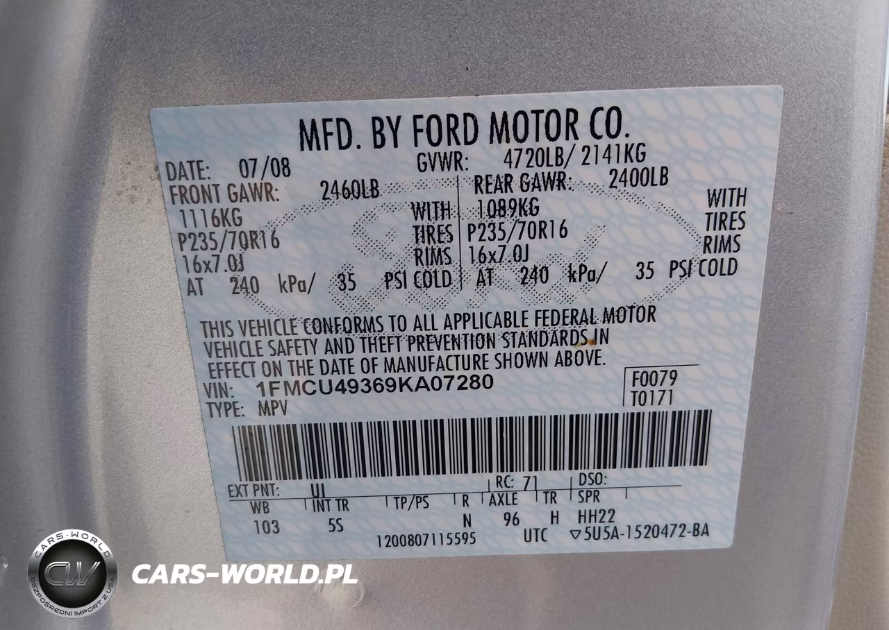 2009 Ford Escape Hybrid Limited VIN:1FMCU49369KA07280 - 9