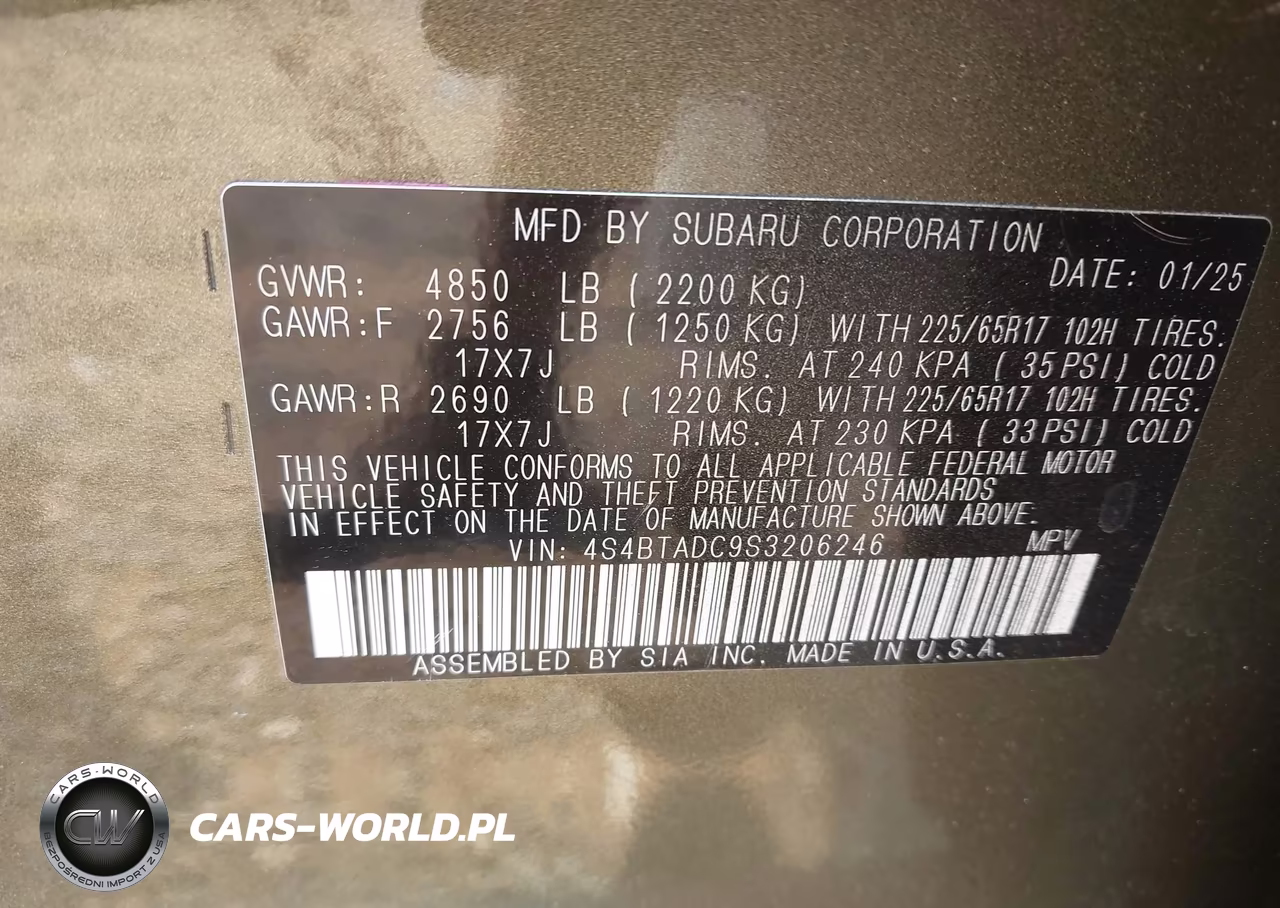 2025 Subaru Outback Premium VIN:4S4BTADC9S3206246 - 9