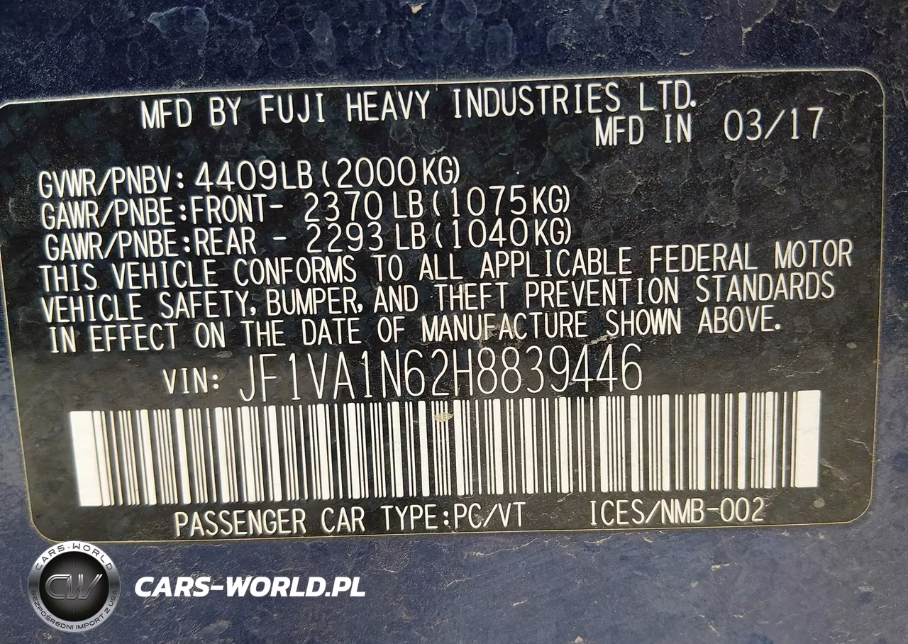 2017 Subaru Wrx Limited VIN:JF1VA1N62H8839446 - 9