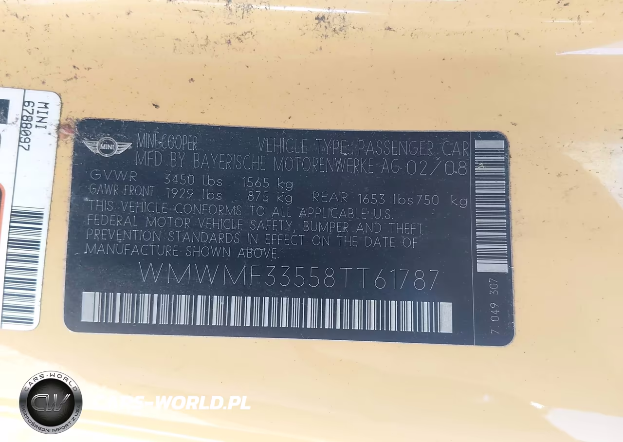 2008 Mini Cooper Hardtop VIN:WMWMF33558TT61787 - 9