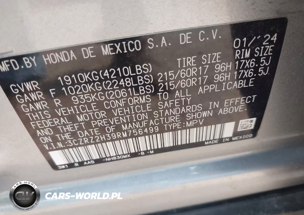 2024 Honda Hr-V Awd Lx VIN:3CZRZ2H39RM756499 - 9