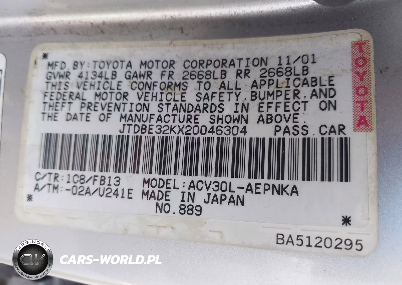 2002 Toyota Camry Le VIN:JTDBE32KX20046304 - 9