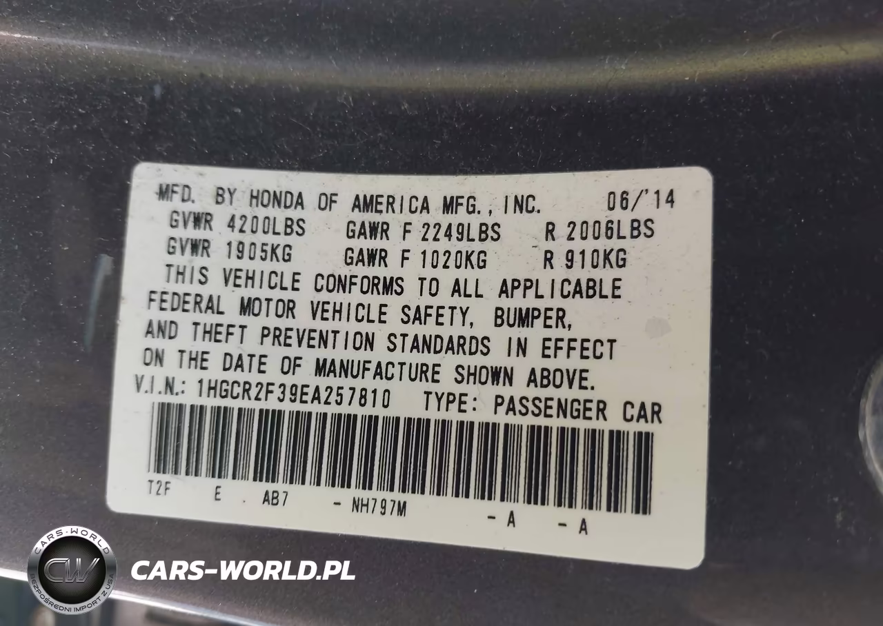 2014 Honda Accord Lx VIN:1HGCR2F39EA257810 - 9