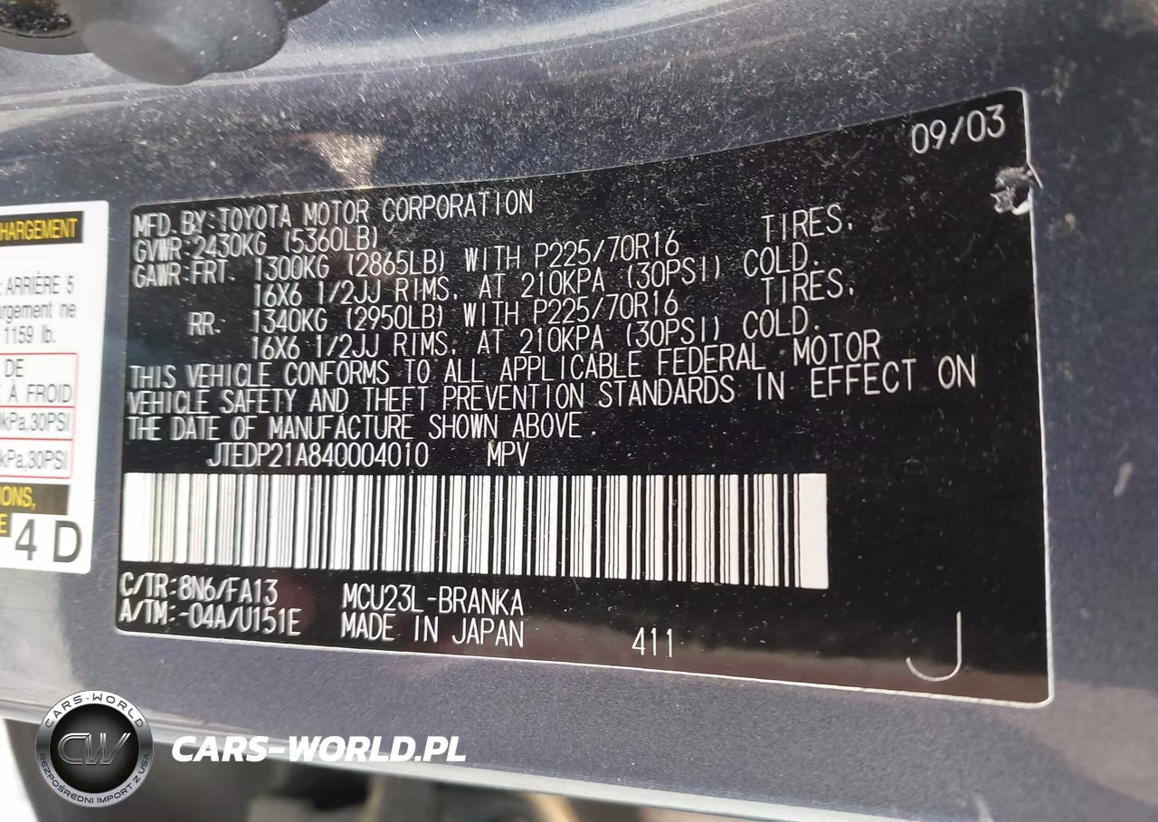 2004 Toyota Highlander V6 VIN:JTEDP21A840004010 - 9