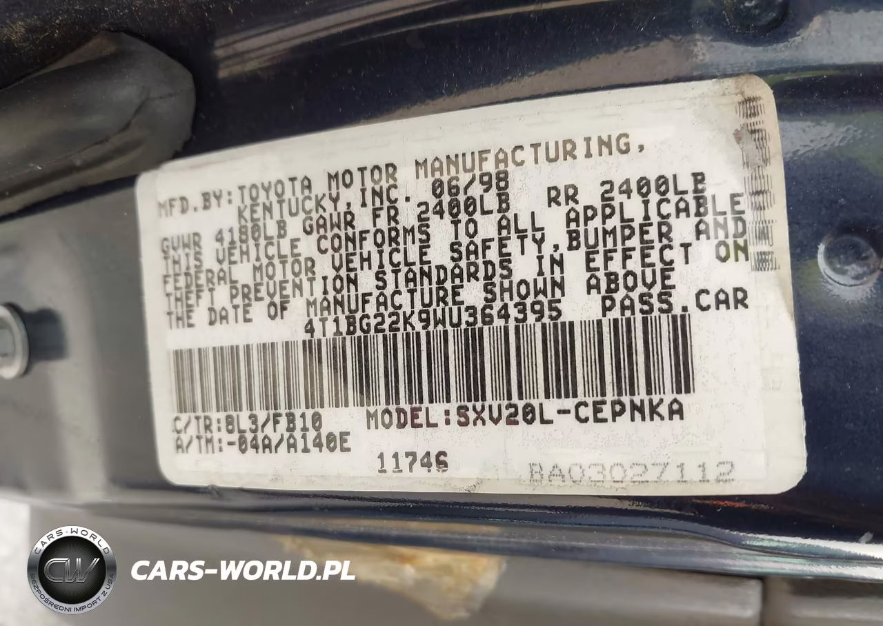 1998 Toyota Camry Le VIN:4T1BG22K9WU364395 - 9