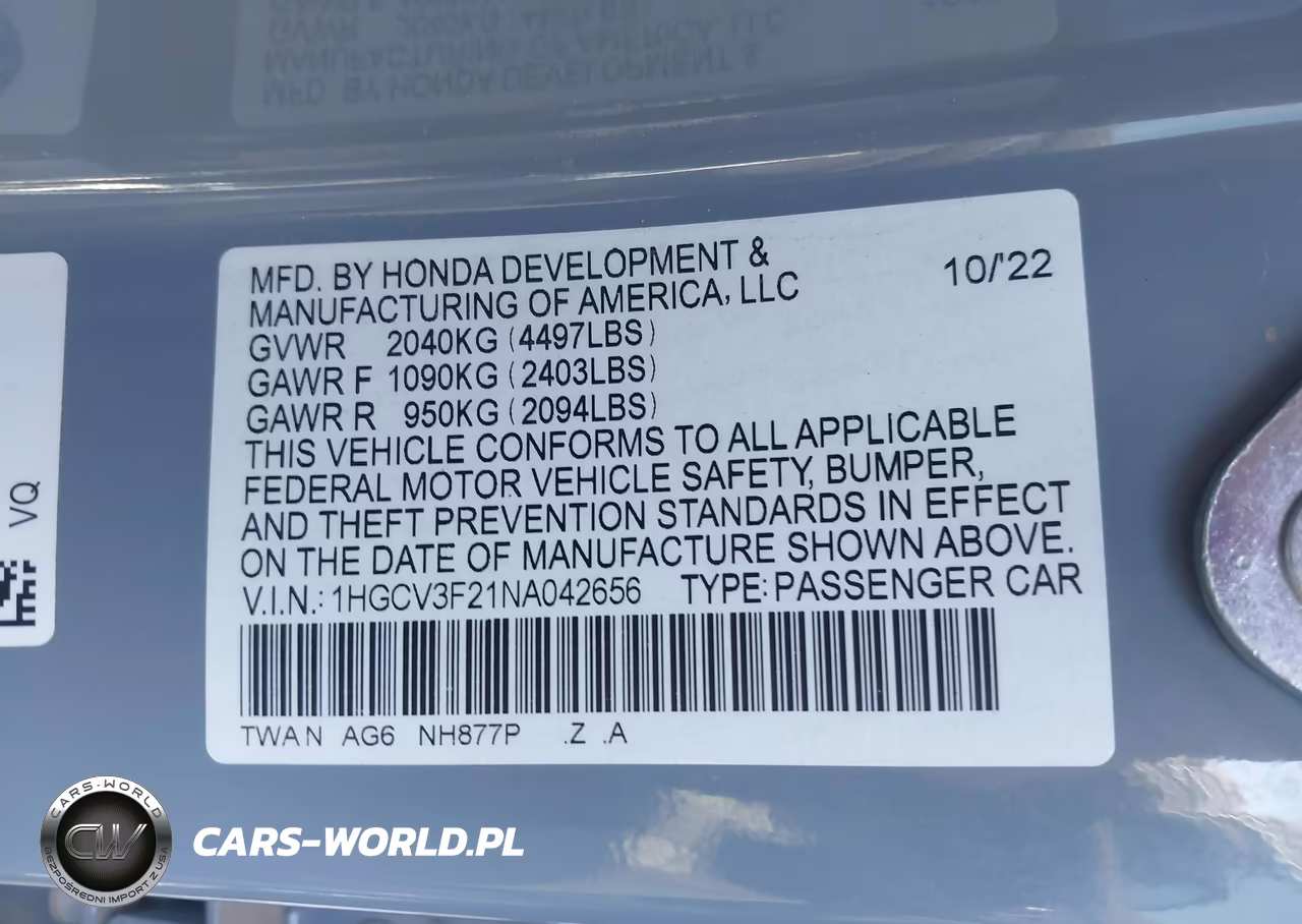 2022 Honda Accord Hybrid Sport VIN:1HGCV3F21NA042656 - 9