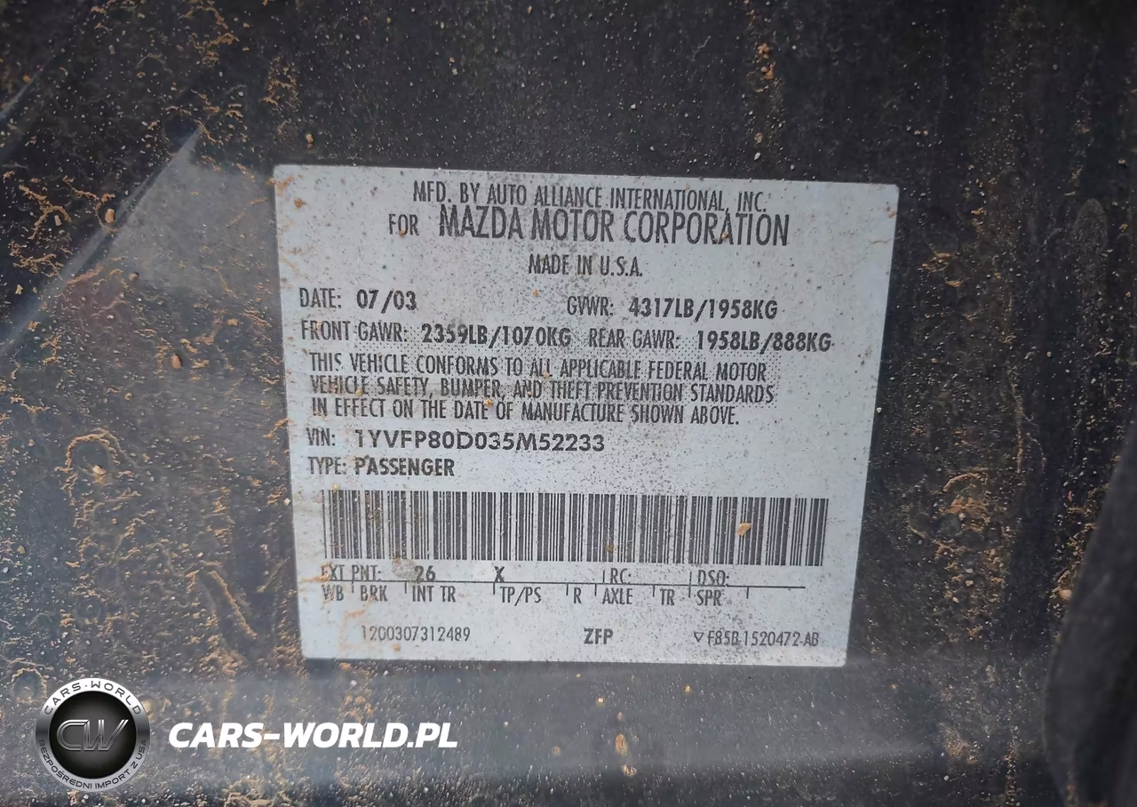 2003 Mazda Mazda6 S VIN:1YVFP80D035M52233 - 9