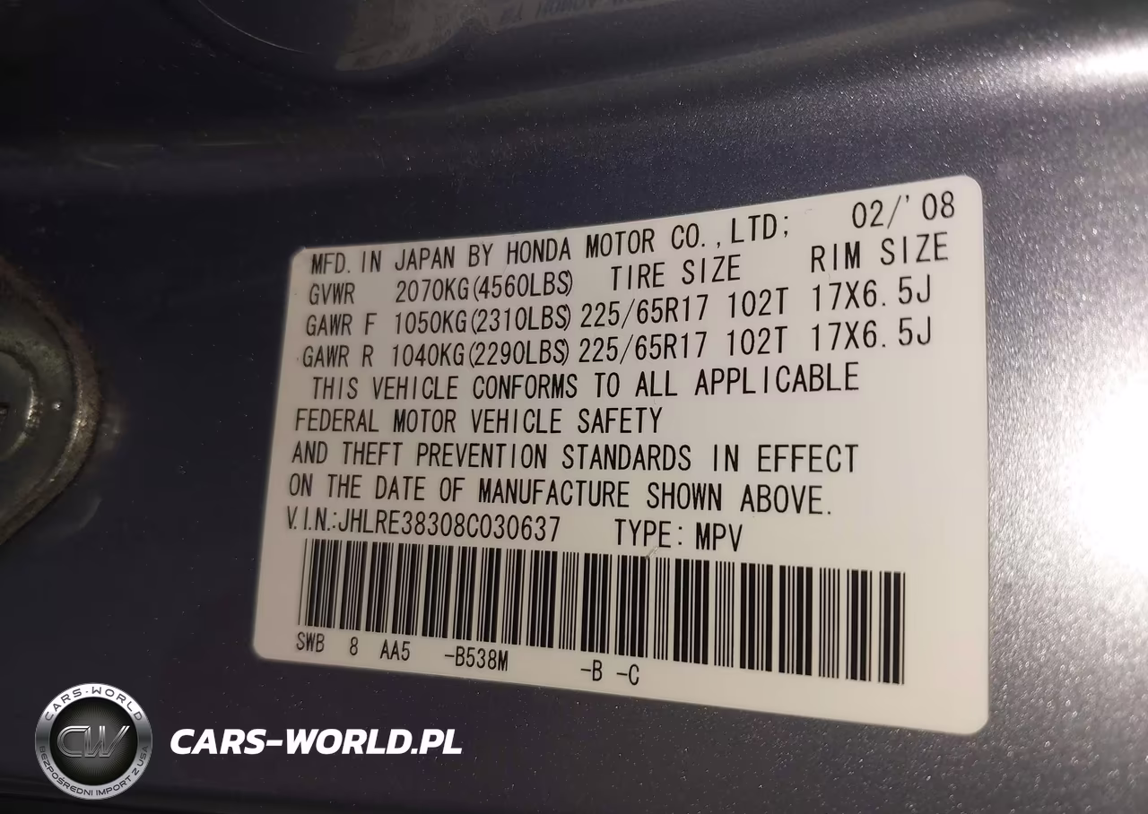 2008 Honda Cr-V Lx VIN:JHLRE38308C030637 - 9