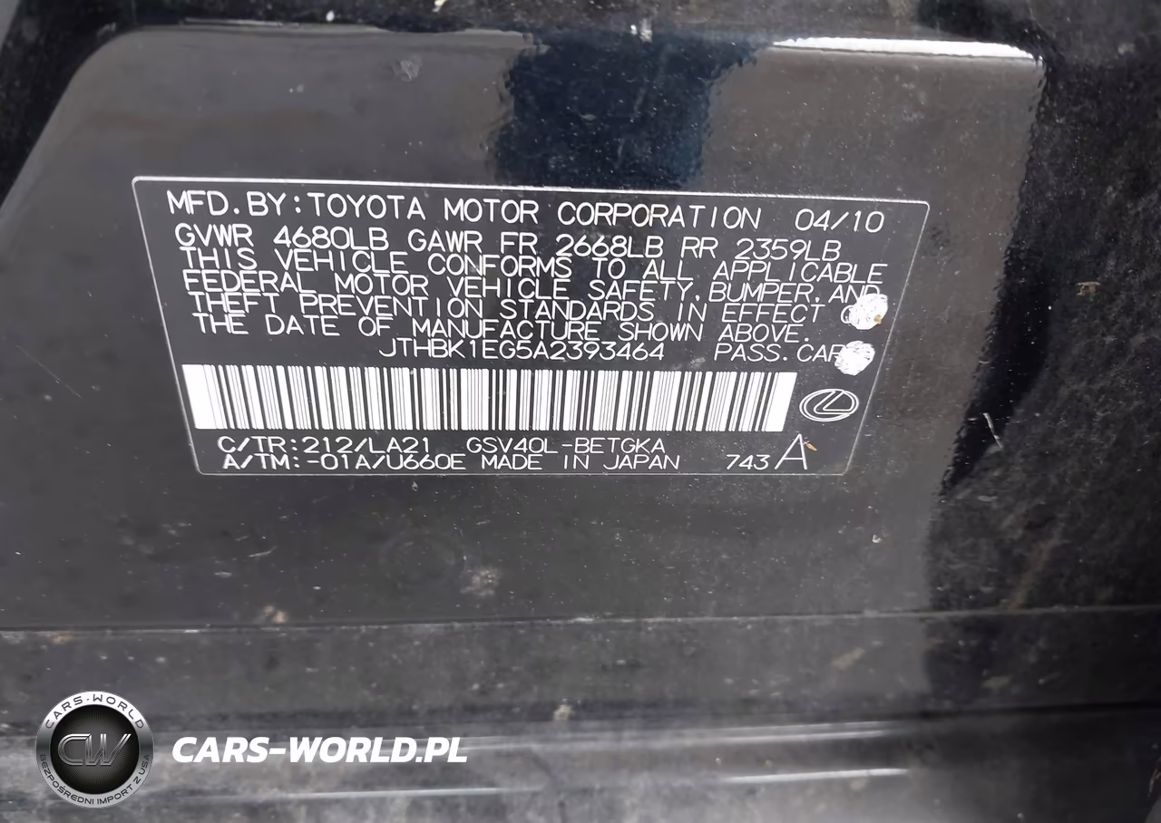 2010 Lexus Es 350 VIN:JTHBK1EG5A2393464 - 9