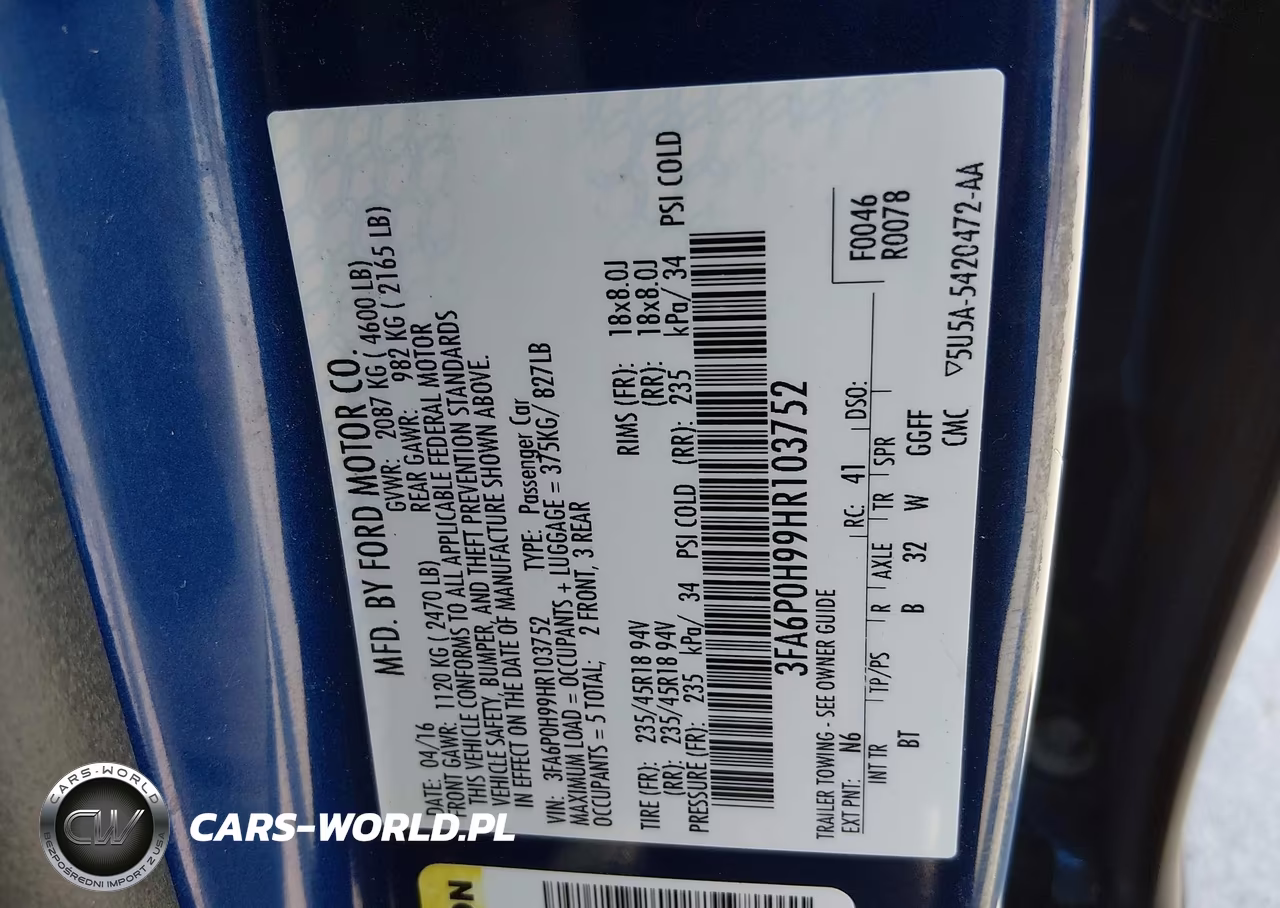 FORD FUSION SE VIN:3FA6P0H99HR103752 - 9