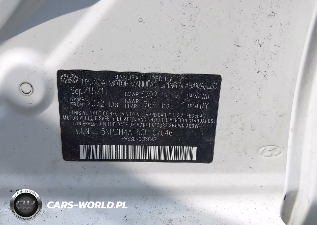 2012 Hyundai Elantra Limited VIN:5NPDH4AE5CH107046 - 9