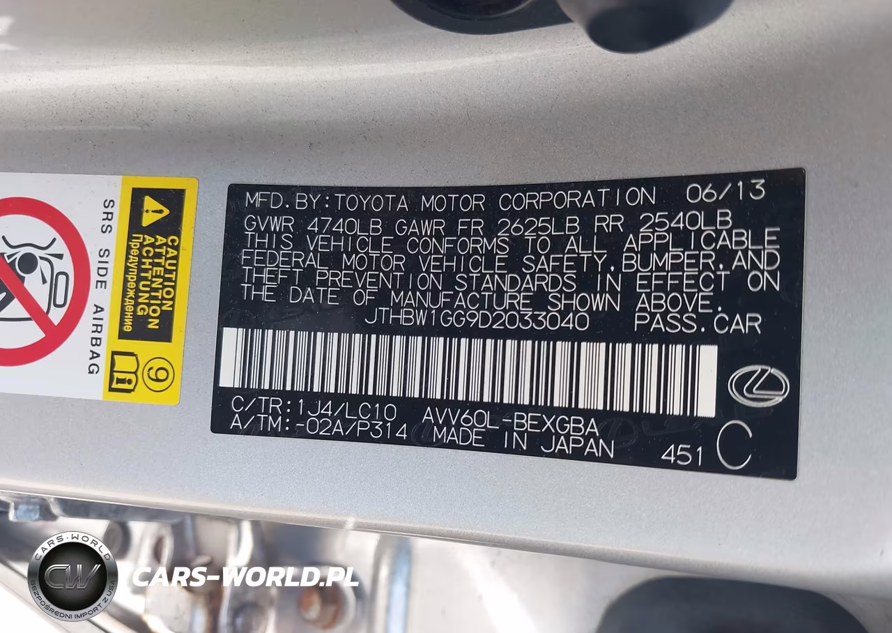 2013 Lexus Es 300H VIN:JTHBW1GG9D2033040 - 9