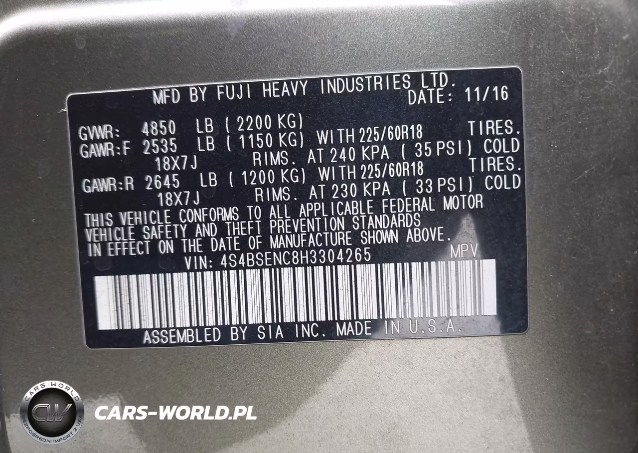 2017 Subaru Outback 3.6R Limited VIN:4S4BSENC8H3304265 - 9