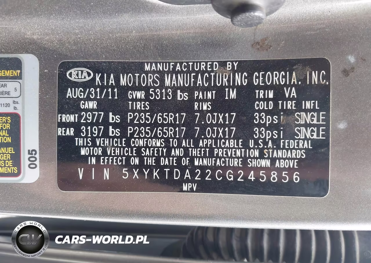 2012 Kia Sorento Lx V6 VIN:5XYKTDA22CG245856 - 9