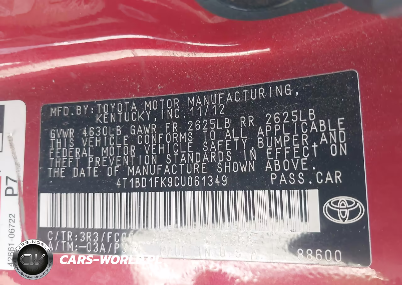 2012 Toyota Camry Hybrid Xle VIN:4T1BD1FK9CU061349 - 9