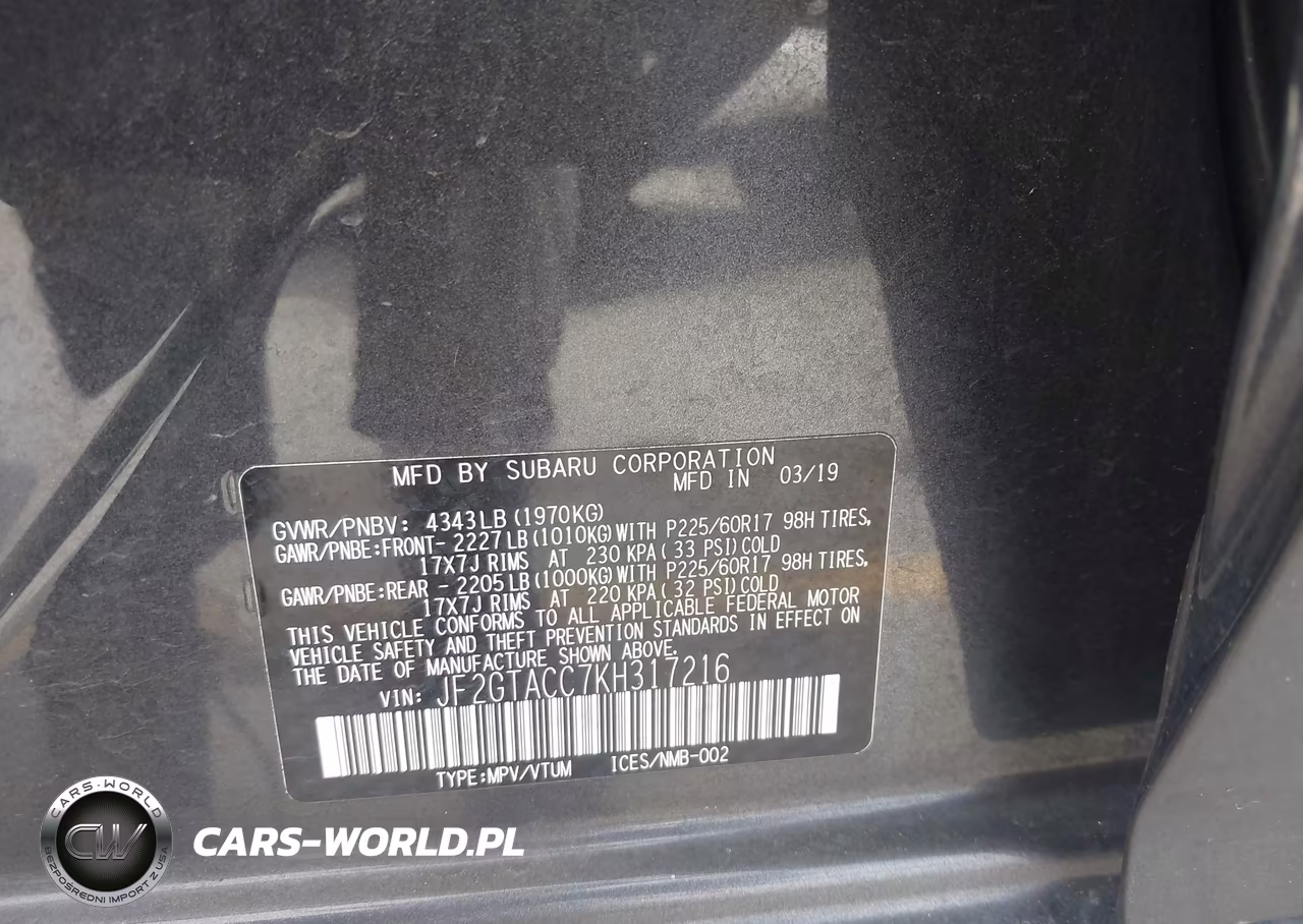 2019 Subaru Crosstrek 2.0I Premium VIN:JF2GTACC7KH317216 - 9