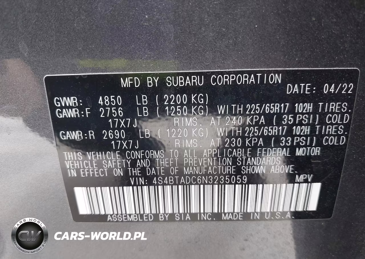 2022 Subaru Outback Premium VIN:4S4BTADC6N3235059 - 9