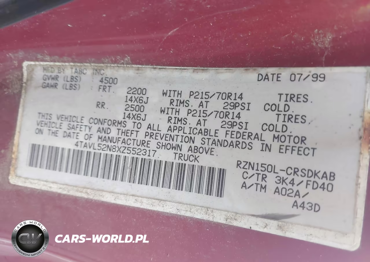 1999 Toyota Tacoma VIN:4TAVL52N8XZ552317 - 9
