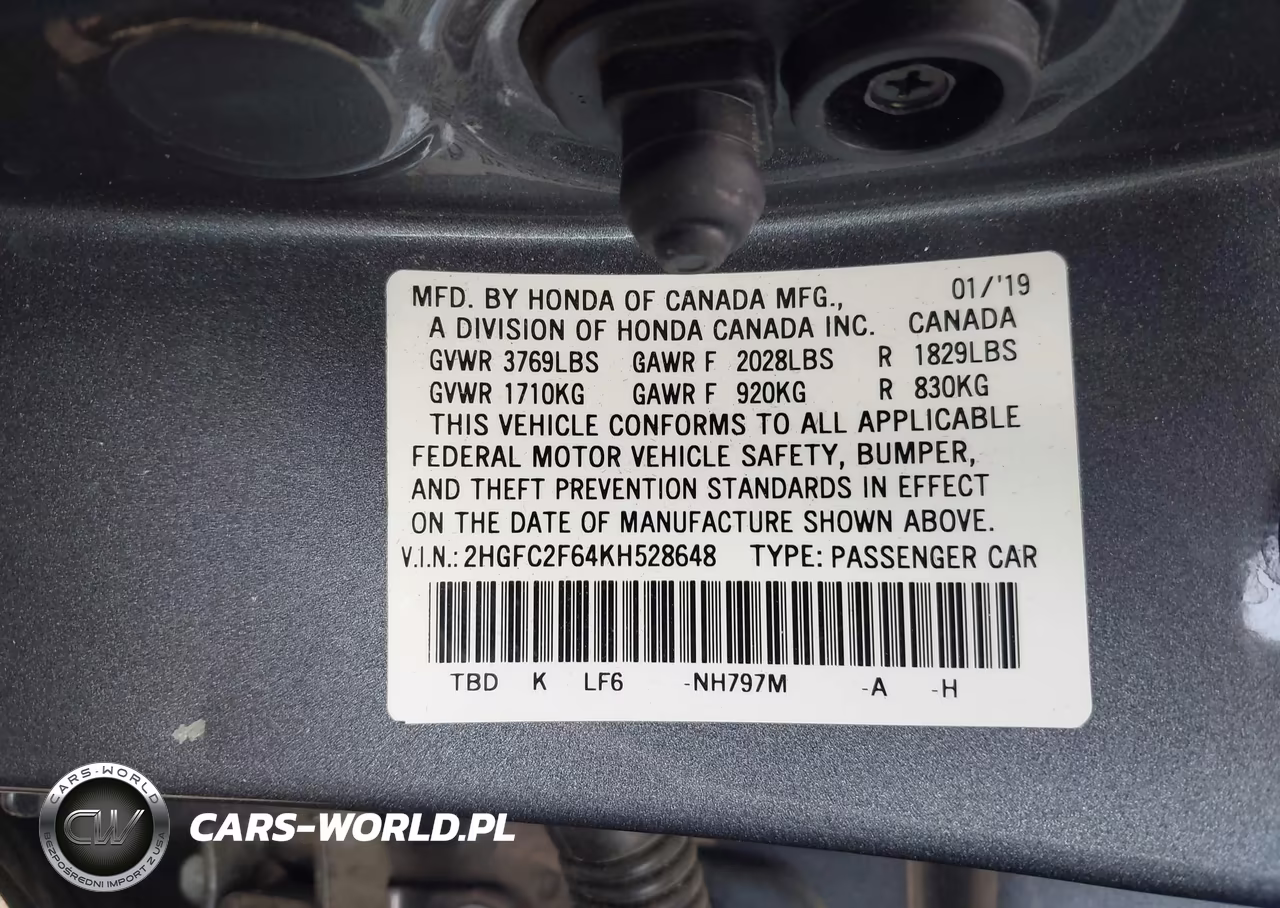2019 Honda Civic Lx VIN:2HGFC2F64KH528648 - 9