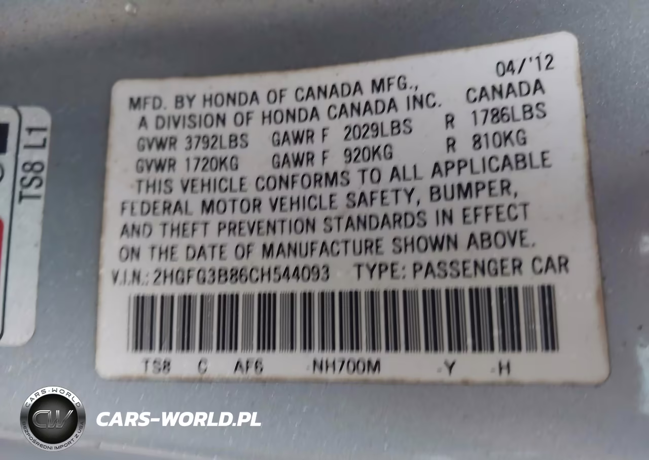 2012 Honda Civic Ex VIN:2HGFG3B86CH544093 - 9