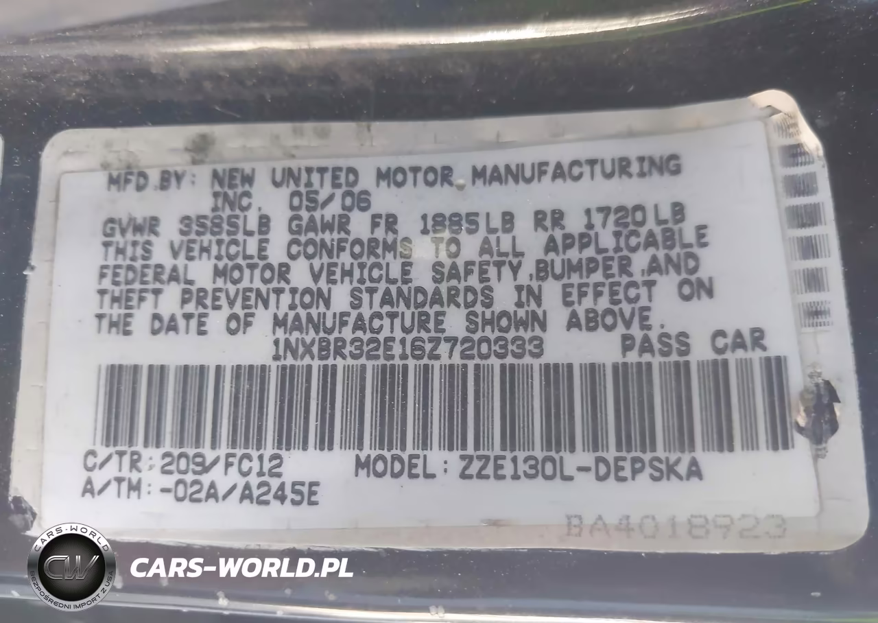 2006 Toyota Corolla S VIN:1NXBR32E16Z720333 - 9