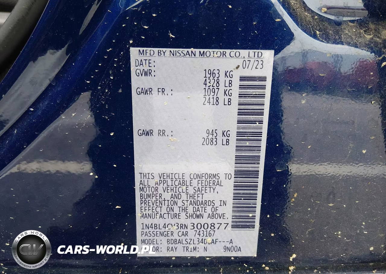 2024 Nissan Altima Sr Fwd VIN:1N4BL4CV3RN300877 - 9