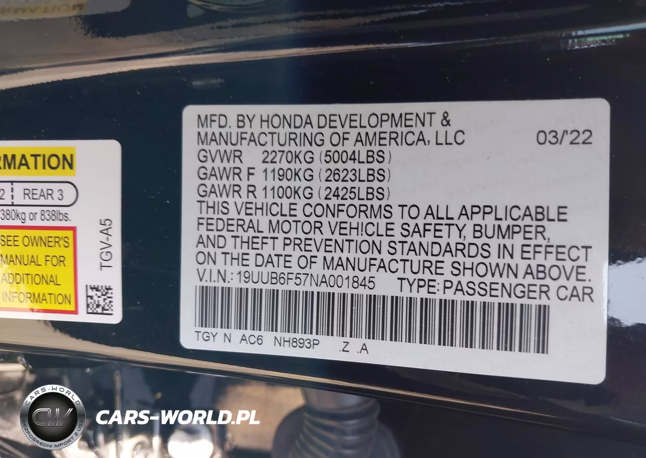 2022 Acura Tlx A-Spec Package VIN:19UUB6F57NA001845 - 9