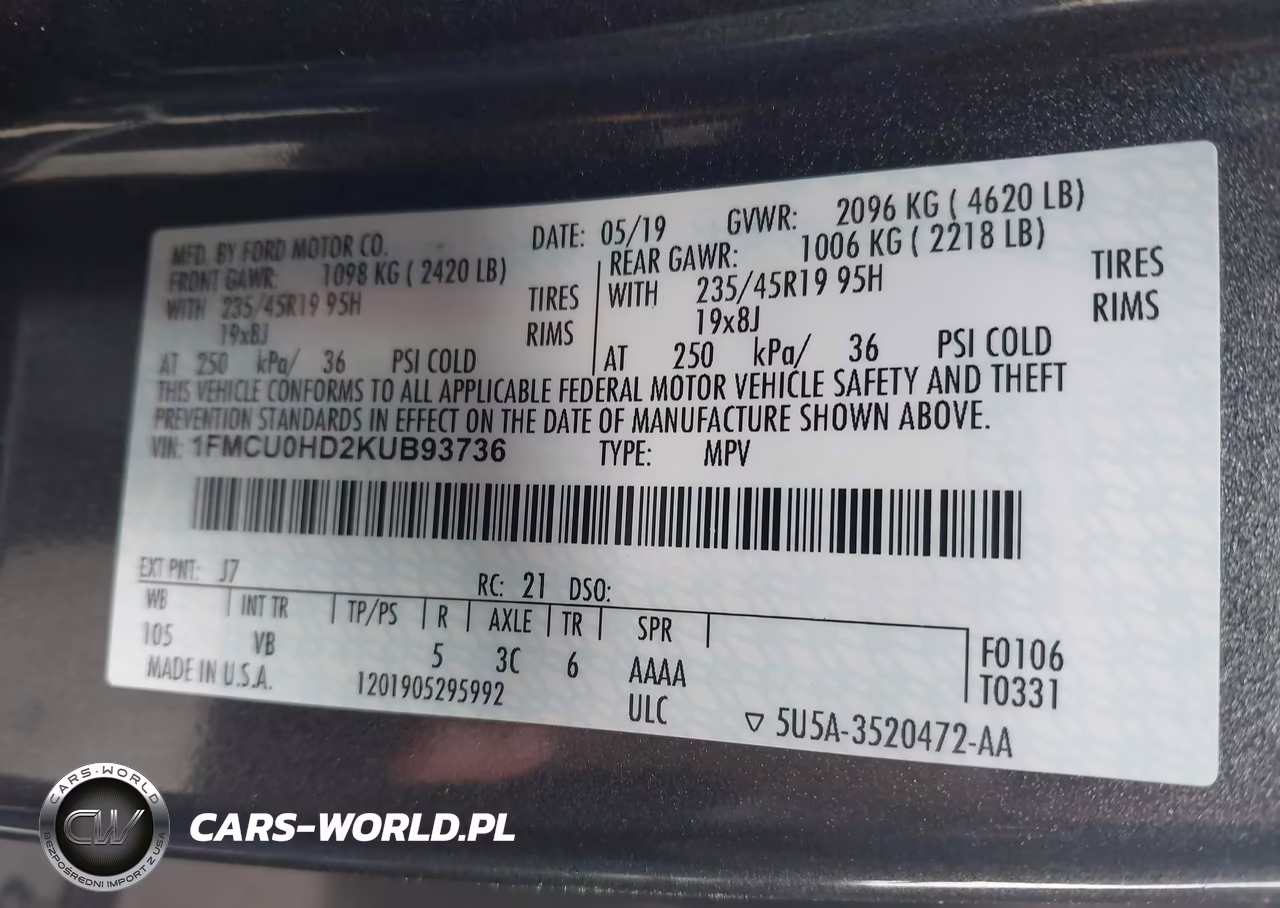 2019 Ford Escape Sel VIN:1FMCU0HD2KUB93736 - 9