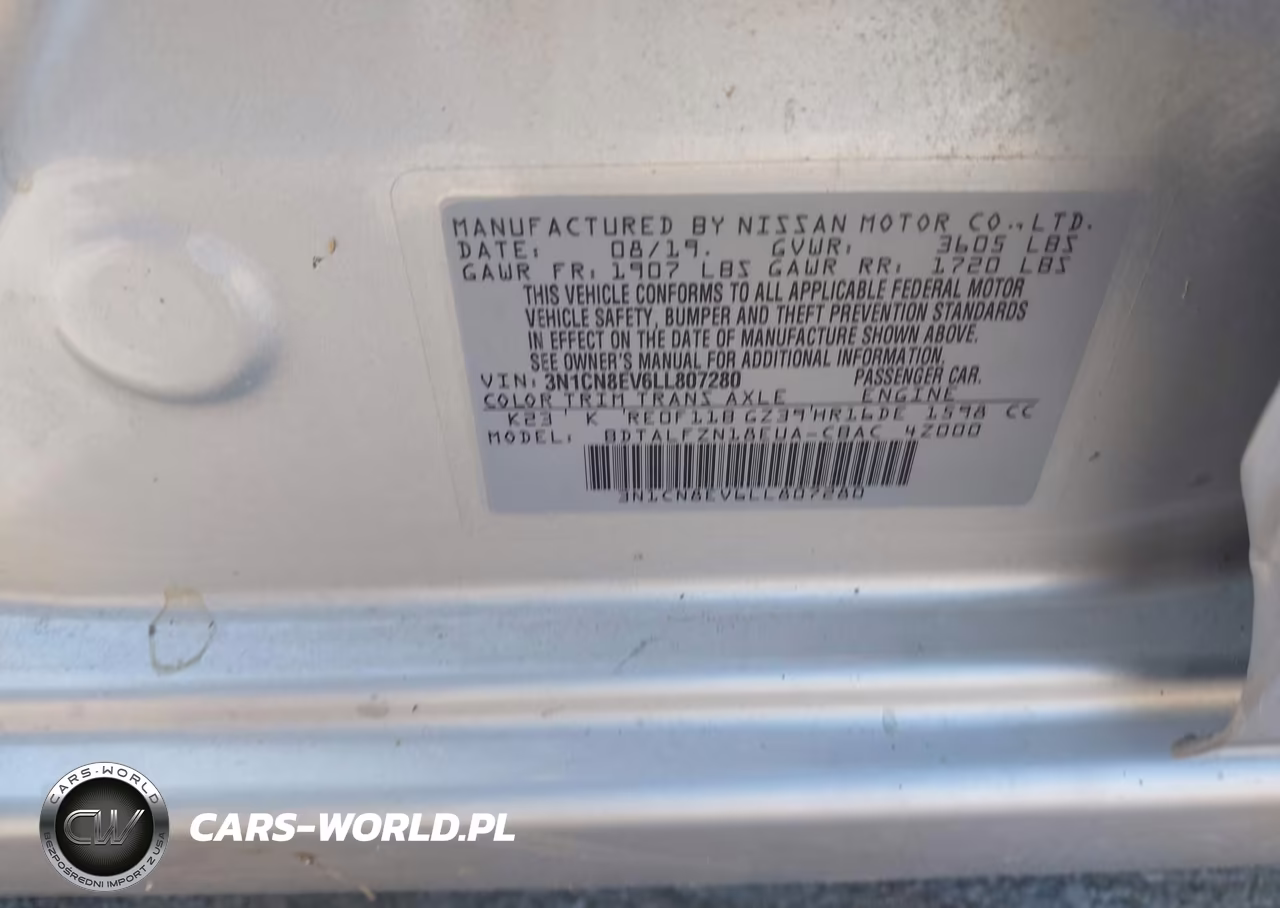 2020 Nissan Versa Sv Xtronic Cvt VIN:3N1CN8EV6LL807280 - 9