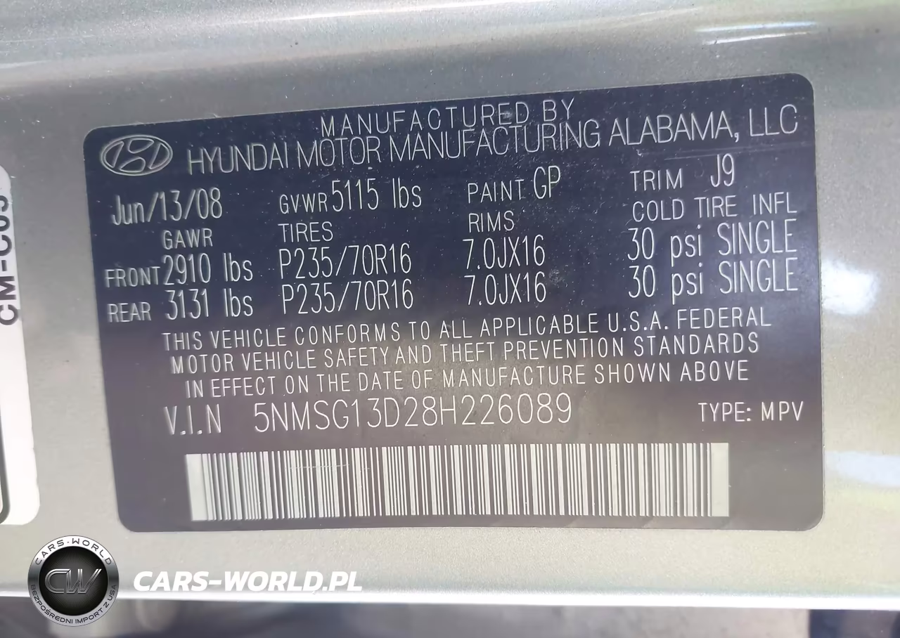 2008 Hyundai Santa Fe Gls VIN:5NMSG13D28H226089 - 9
