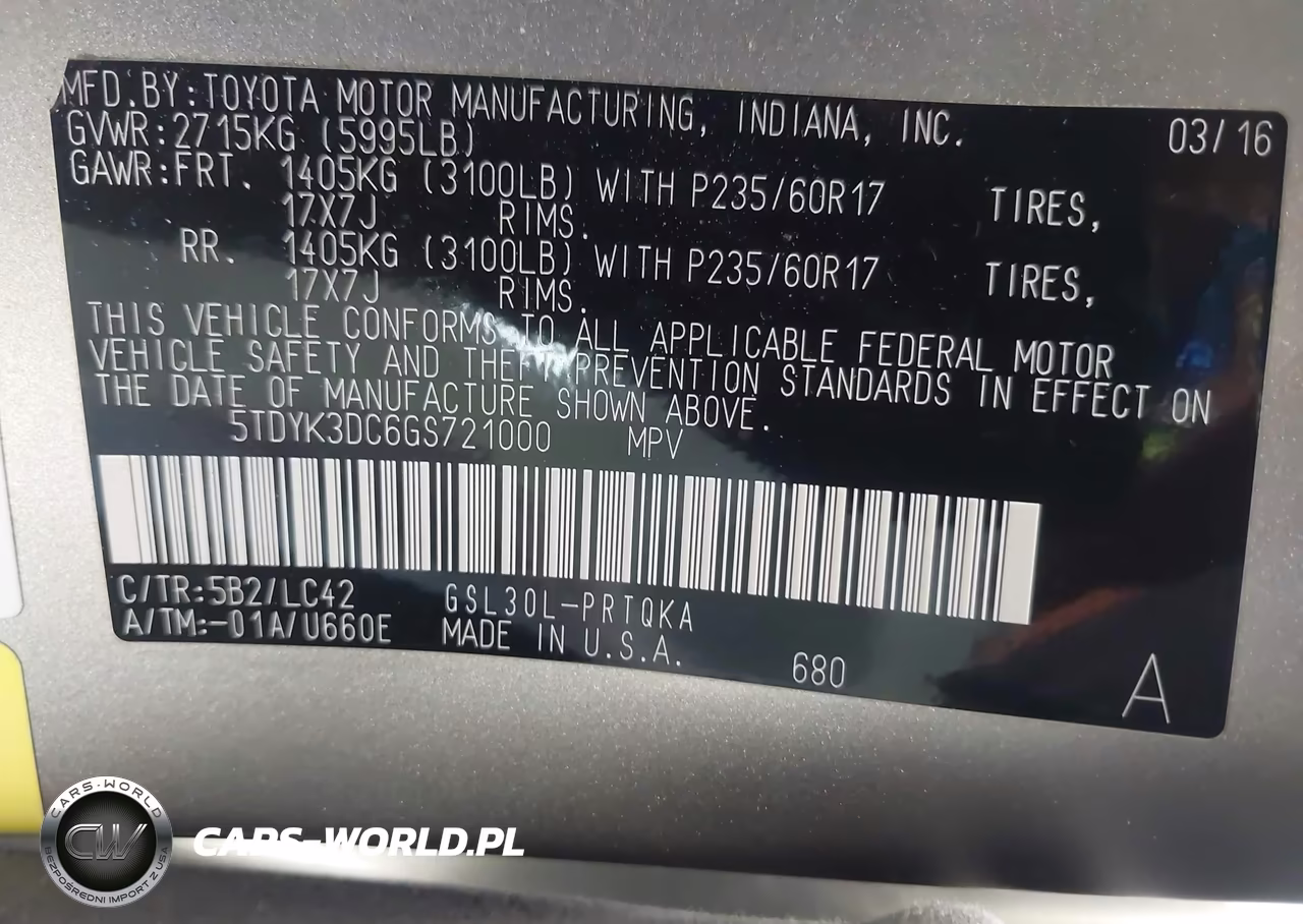 2016 Toyota Sienna Xle 8 Passenger VIN:5TDYK3DC6GS721000 - 9