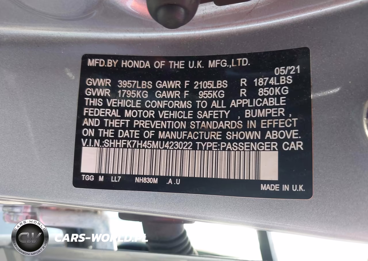 2021 Honda Civic Sport VIN:SHHFK7H45MU423022 - 9