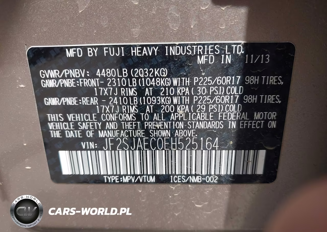 2014 Subaru Forester 2.5I Premium VIN:JF2SJAEC0EH525164 - 9