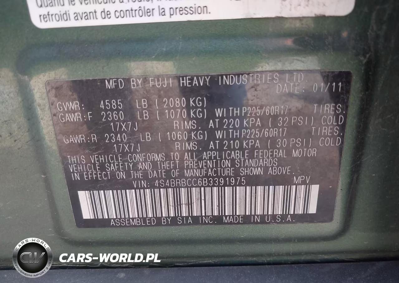 2011 Subaru Outback 2.5I Premium VIN:4S4BRBCC6B3391975 - 9
