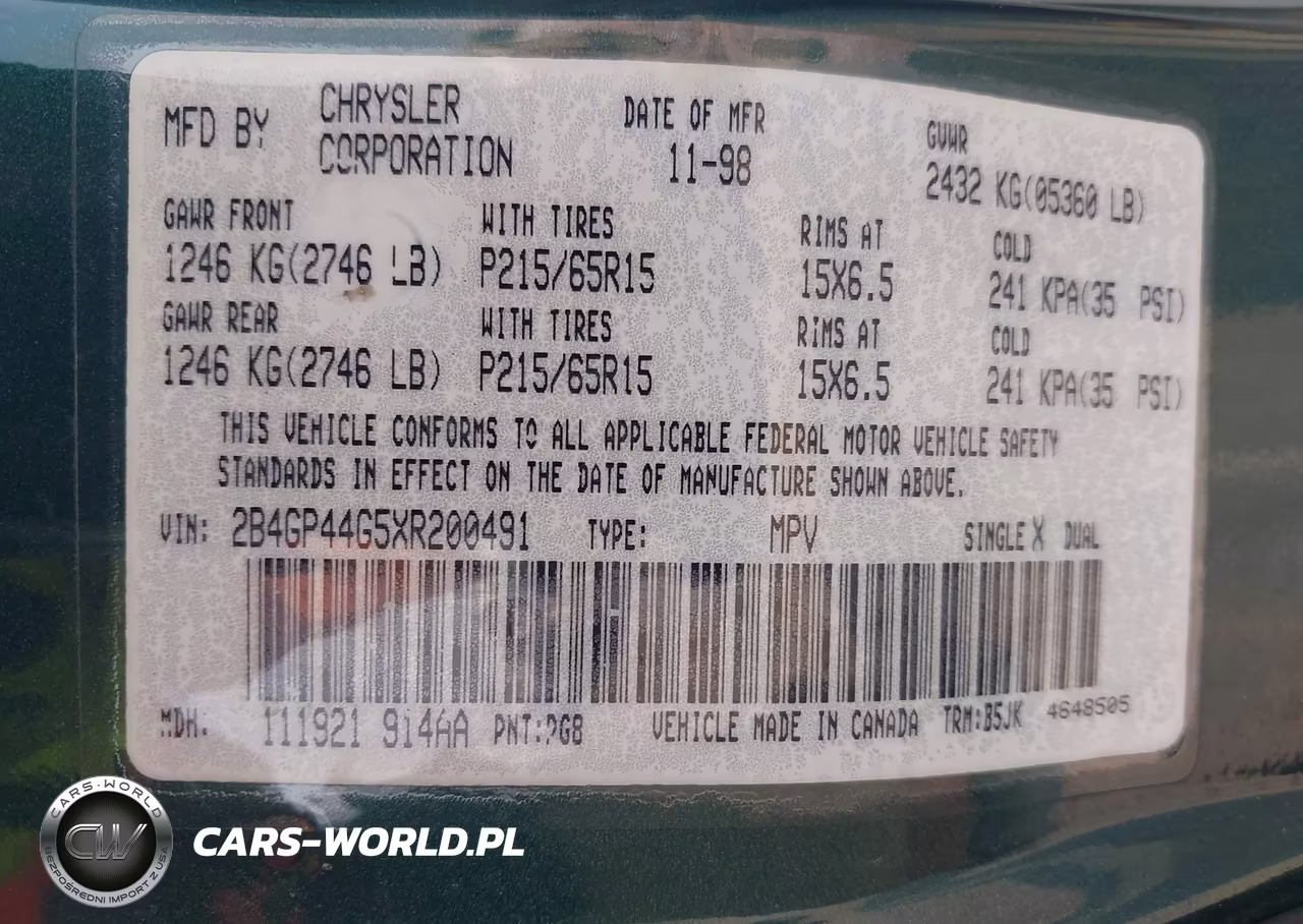 1999 Dodge Grand Caravan Se VIN:2B4GP44G5XR200491 - 9
