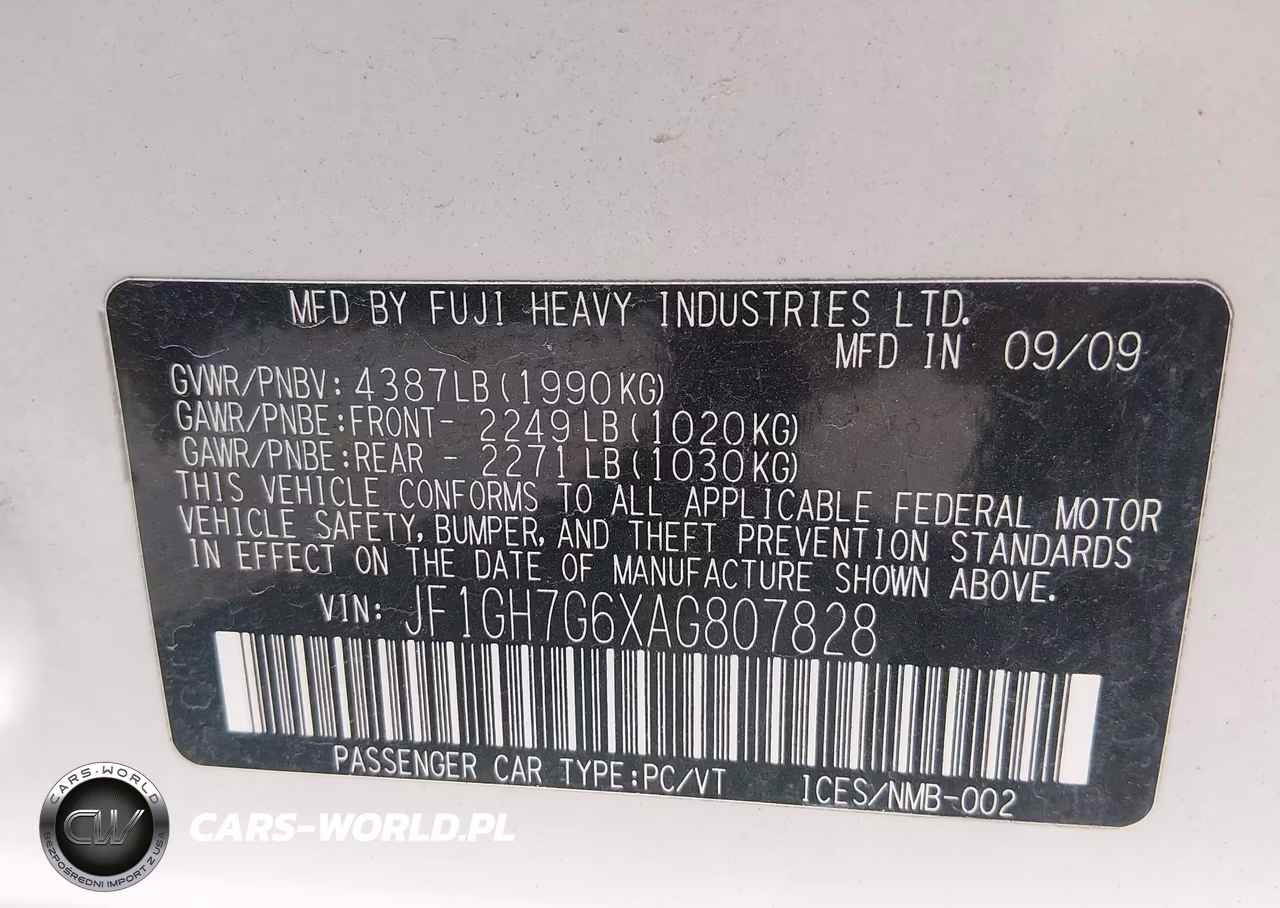 2010 Subaru Impreza Wrx VIN:JF1GH7G6XAG807828 - 9