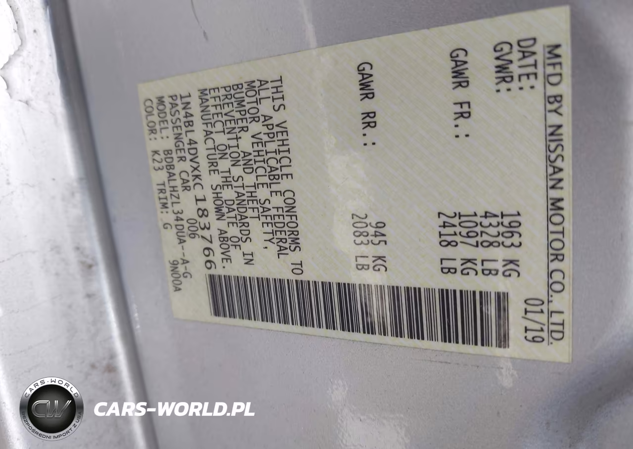 2019 Nissan Altima 2.5 Sv VIN:1N4BL4DVXKC183766 - 9