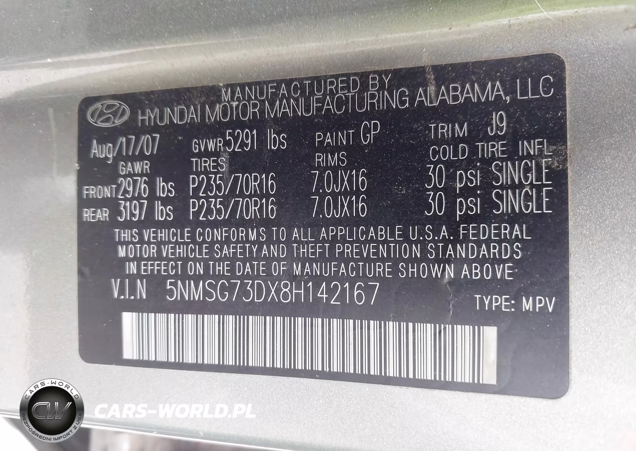 2008 Hyundai Santa Fe Gls VIN:5NMSG73DX8H142167 - 9