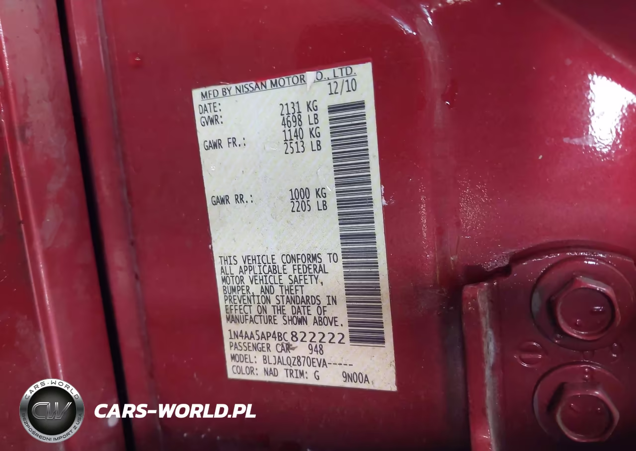 2011 Nissan Maxima 3.5 S VIN:1N4AA5AP4BC822222 - 9