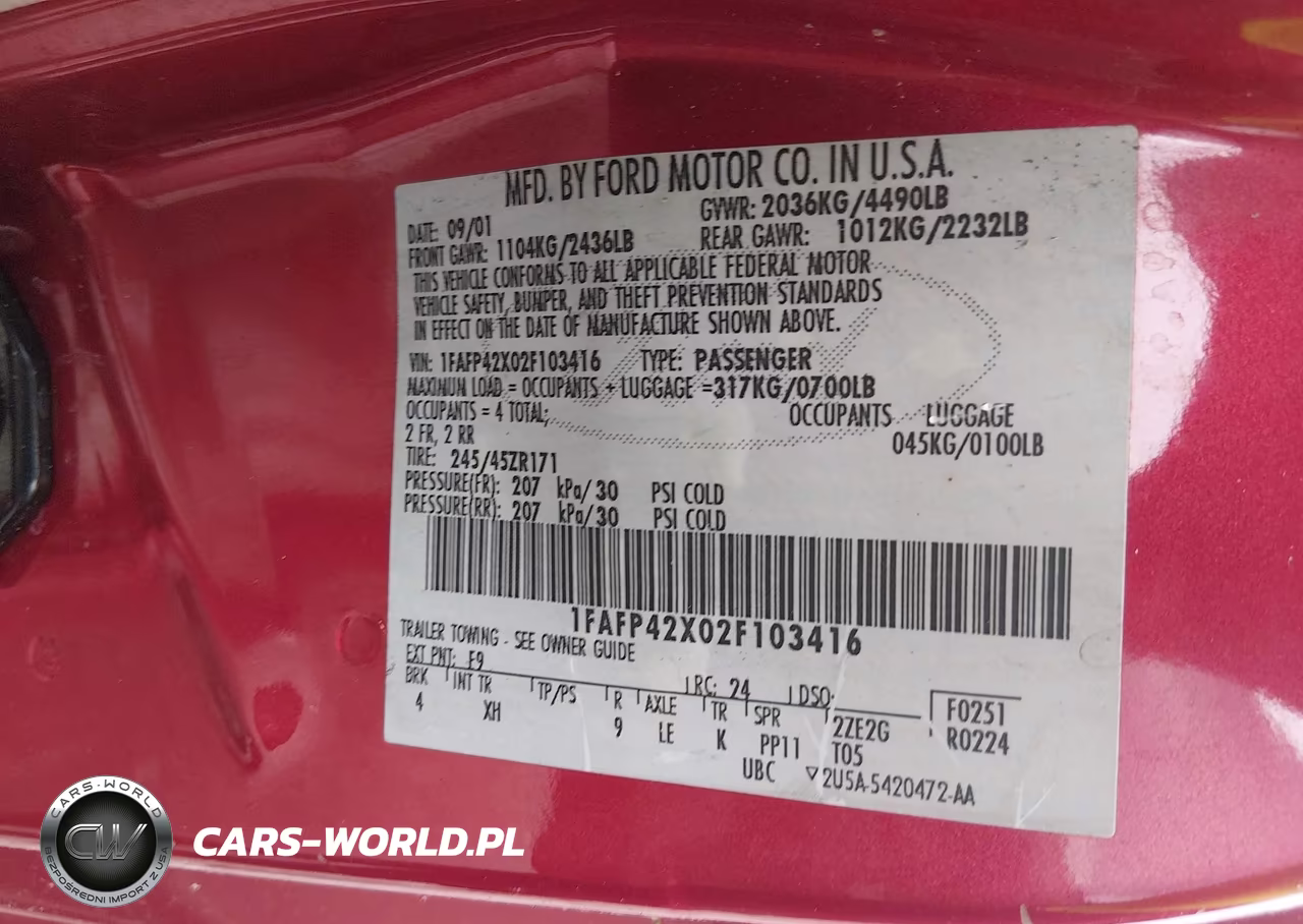 2002 Ford Mustang Gt Deluxe-Gt Premium VIN:1FAFP42X02F103416 - 9
