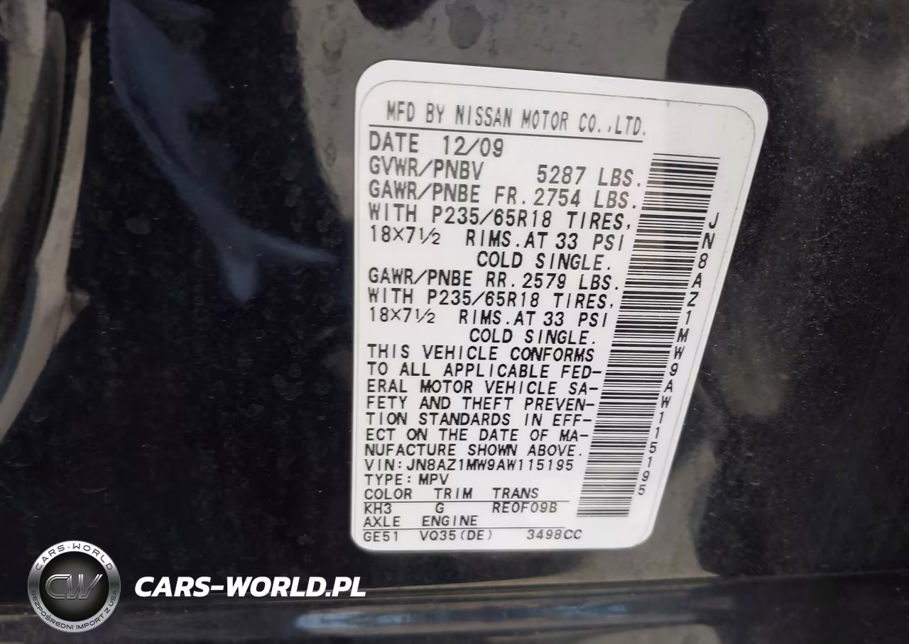 2010 Nissan Murano Sl VIN:JN8AZ1MW9AW115195 - 9