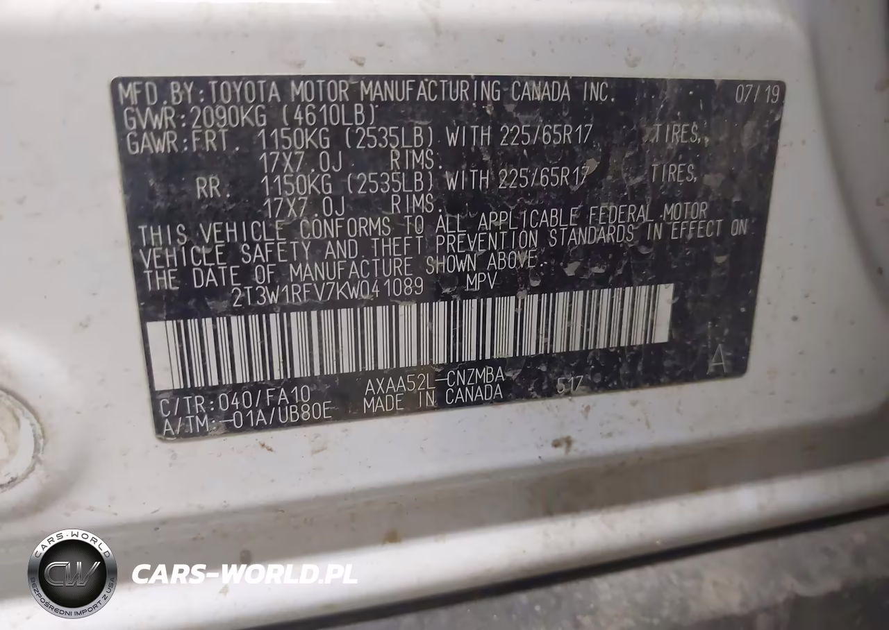 2019 Toyota Rav4 Xle VIN:2T3W1RFV7KW041089 - 9