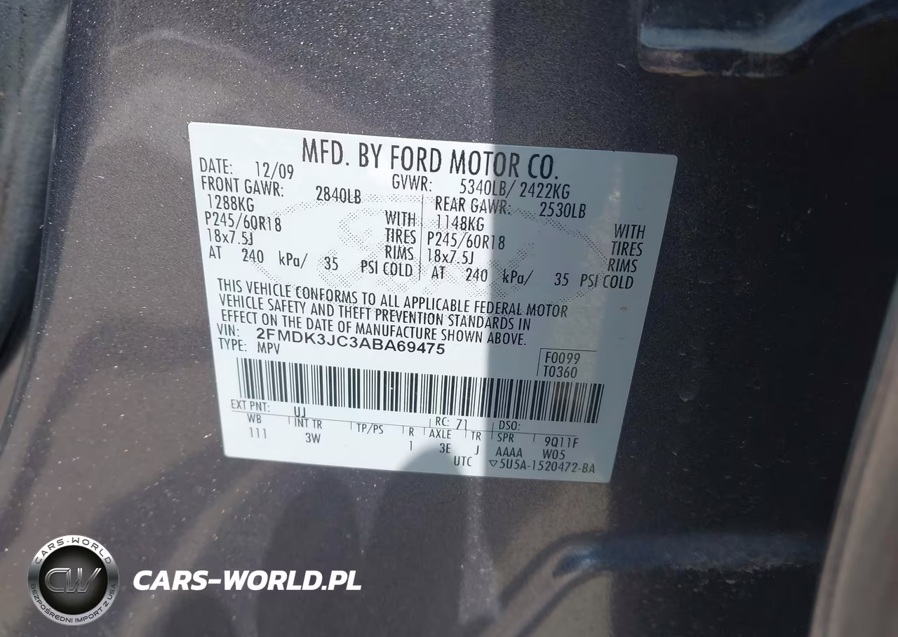 2010 Ford Edge Sel VIN:2FMDK3JC3ABA69475 - 9